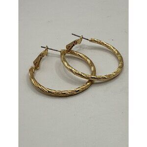 Gold-Tone Textured Hoop Earrings With Leverback Closure